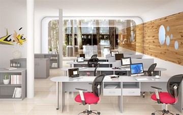 Комплект офисной мебели SIMPLE с эргономичными столами, тумбами, шкафами в Хабаровске - предосмотр 1